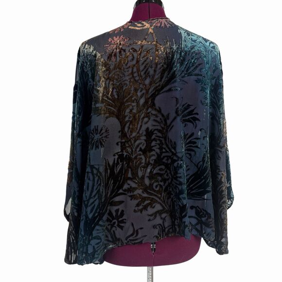 Kevin O’Brien Studio Velvet Burnout Scarf Wrap OS  Bronze Teal Boho Art to Wear - Picture 5 of 7